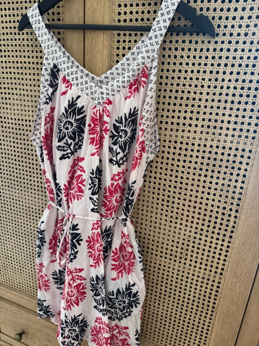 LOFT White Sleeveless Floral Sundress with Red & Black Print